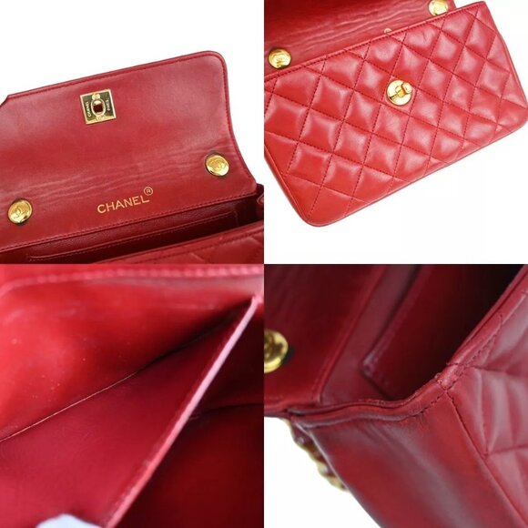 CHANEL CC Mini Matelasse Chain Shoulder Bag Leather Red GHW Vintage - Picture 3 of 16